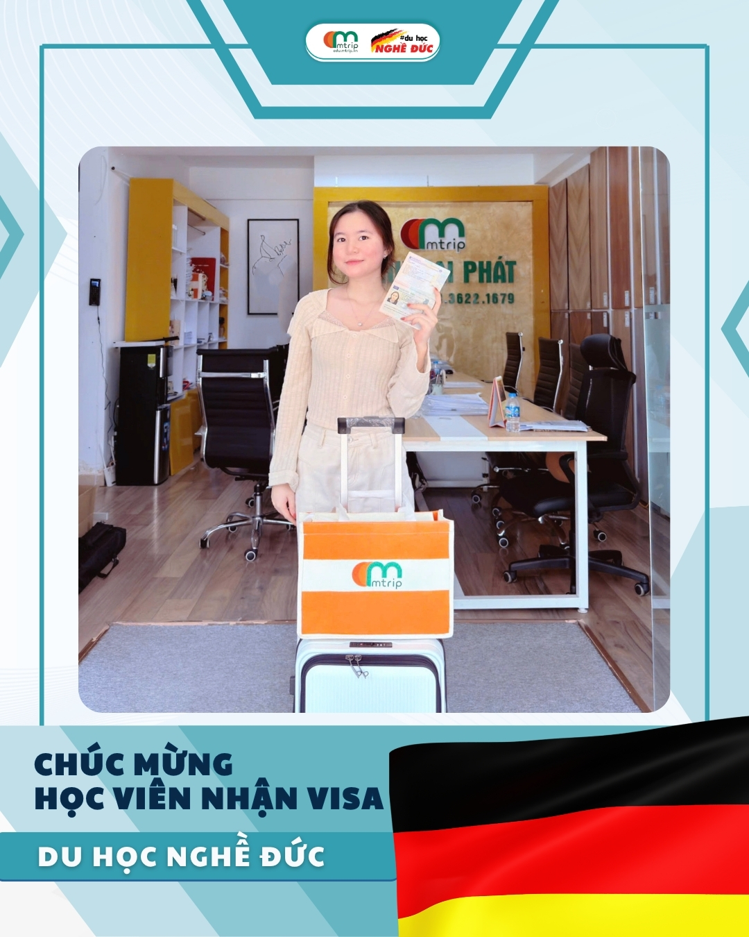 Phương Linh chính thức cầm visa Đức trên tay.